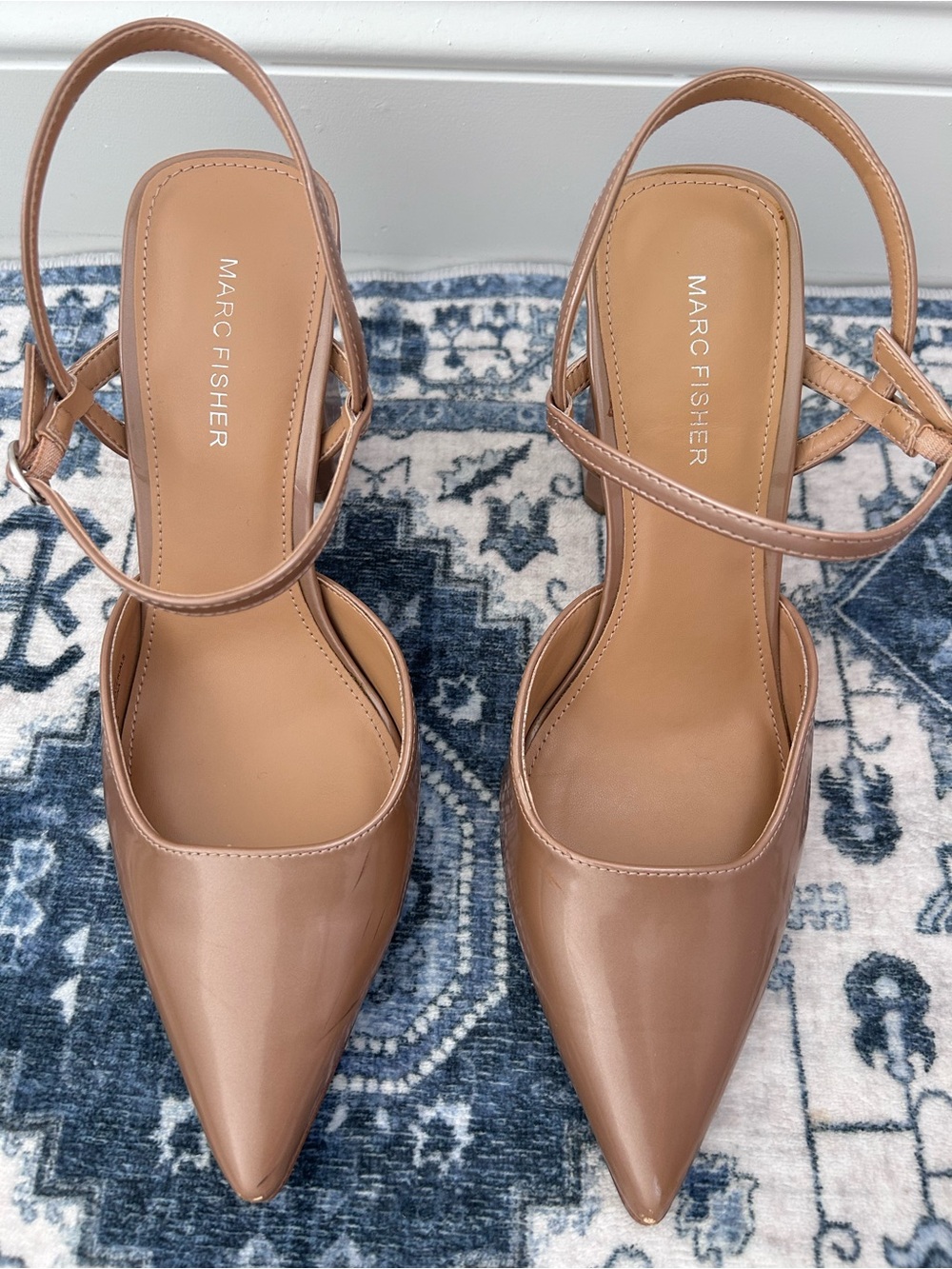 Marc Fisher Pointed Slingback Heels in Nude